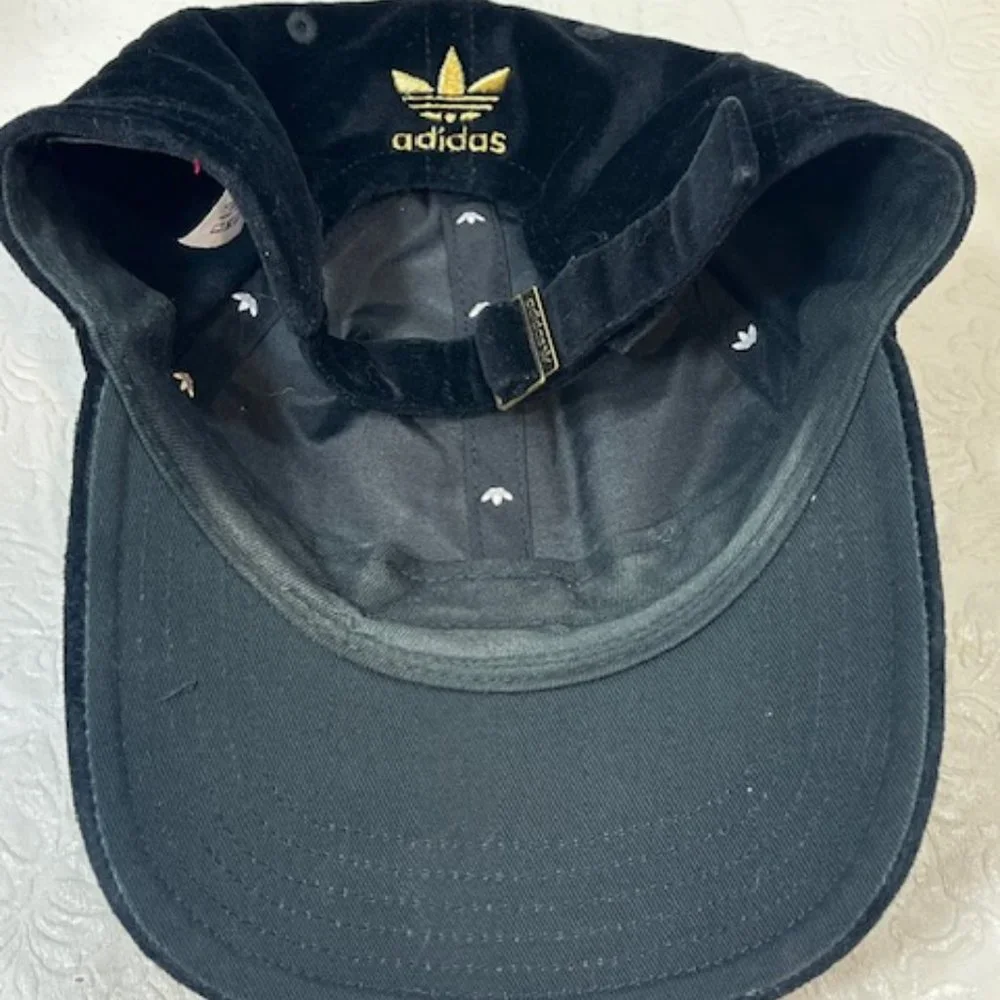 Black Velvet Adidas Cotton Gold Trefoil Embroidered Logo Adjustable Cap Hat